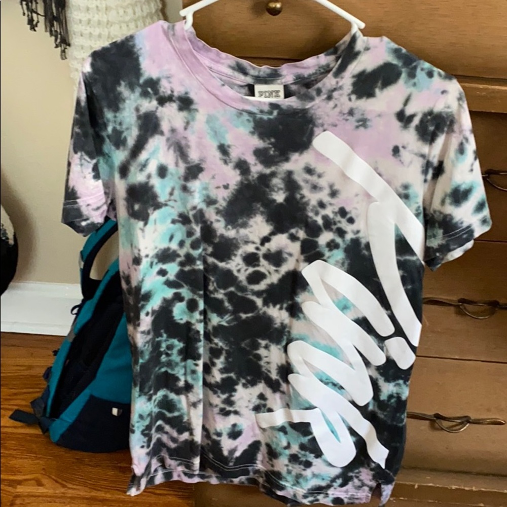 Pink tie dye short sleeve campus tee
